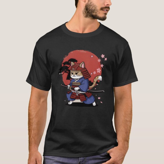 Samurai Cat Warrior girl T-Shirt (Front)