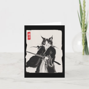 Samurai Cat Warrior Ink Art Funny Japanese Style  Card