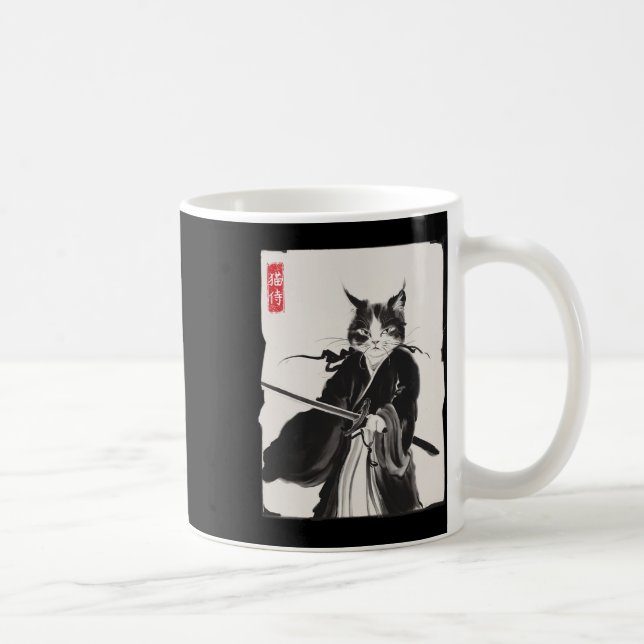 Samurai Cat Warrior Ink Art Funny Japanese Style  Coffee Mug (Right)