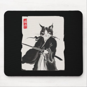 Samurai Cat Warrior Ink Art Funny Japanese Style Mouse Mat
