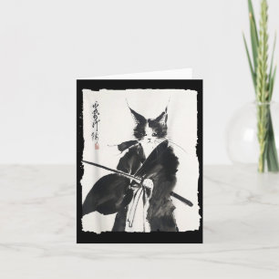 Samurai Cat Warrior Ink - Japanese Art Feline Card