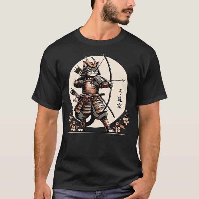Samurai Cat Warrior Japanese Archer Kitten in Vint T-Shirt (Front)