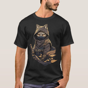 Samurai Cat Warrior Japanese Style Feline Art  T-Shirt