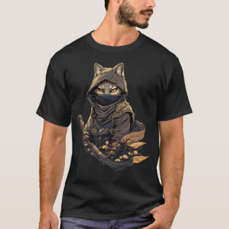 Samurai Cat Warrior Japanese Style Feline Art  T-Shirt
