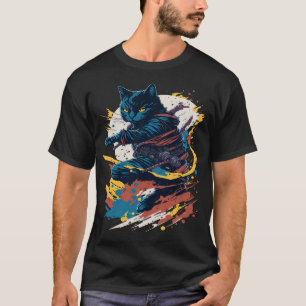 Samurai Cat Warrior Japanese Style Feline Art  T-Shirt