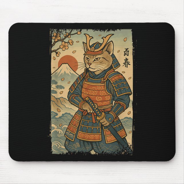 Samurai Cat Warrior Japanese Ukiyo-e Artwork Cat S Mouse Mat (Front)