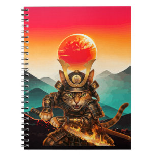 Samurai Cat Warrior Sunset Premium spiral Notebook
