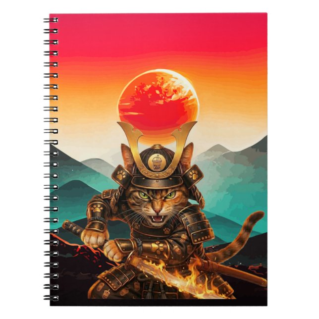 Samurai Cat Warrior Sunset Premium spiral Notebook (Front)