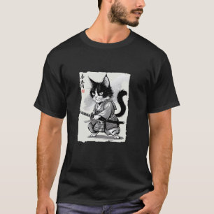 Samurai Cat Warrior Ukiyo-e Ink Graphic Artwork Ca T-Shirt