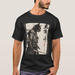 Samurai Cat Warrior Ukiyo Ink Artwork Cat Samurai  T-Shirt