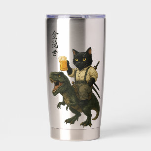 Samurai Cat with Beer & T-Rex Retro Japanese Art Insulated Tumbler