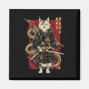 Samurai Cat With Dragon Japanese Kanji  Magnet