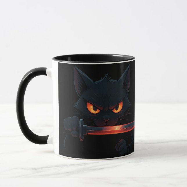 Samurai Cat with Katana - Japanese Style Mug (Left)