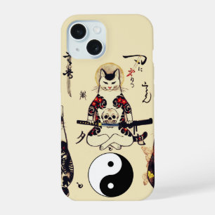 SAMURAI CATS IN SKULL,SKELETON,BUTTERFLY TATTOOS iPhone 15 CASE