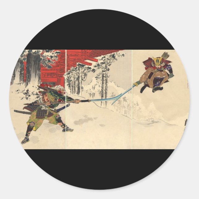 Samurai combat in the snow circa 1890 classic round sticker (Front)