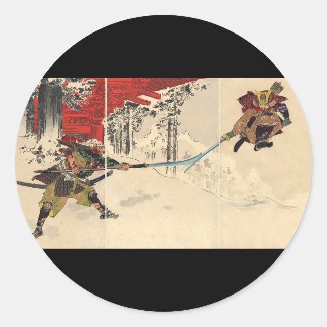 Samurai combat in the snow circa 1890 classic round sticker (Front)
