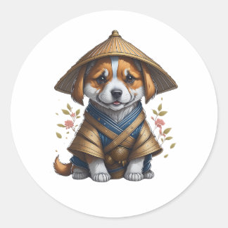 Samurai Corgi Puppy Classic Round Sticker
