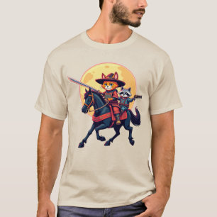 Samurai Cowboy Cat & Racoon riding horse Unique T-Shirt