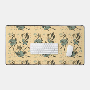 Samurai Crane with Headphones Desk Mat