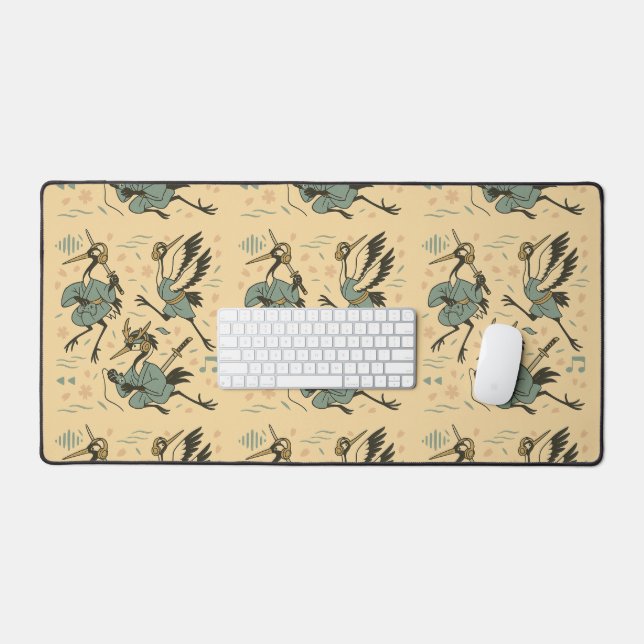 Samurai Crane with Headphones  Desk Mat (Keyboard & Mouse)