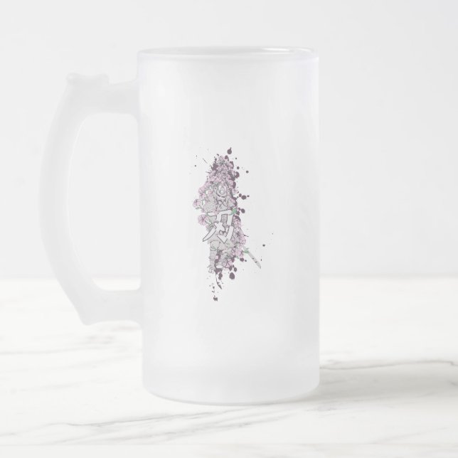 Samurai cutting kanji frosted glass beer mug (Left)