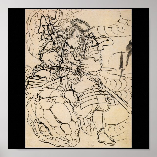 Samurai defeating serpent c. 1800's poster (Front)