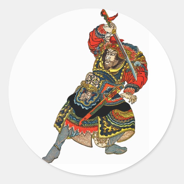 Samurai Drawing His Sword Classic Round Sticker (Front)
