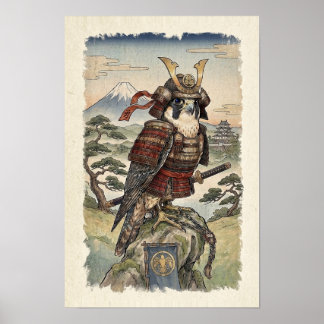 Samurai Falcon Ukiyo-e - Japanese Bird of Prey Poster