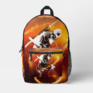 Samurai Fighter With Lightning Power Printed Backpack