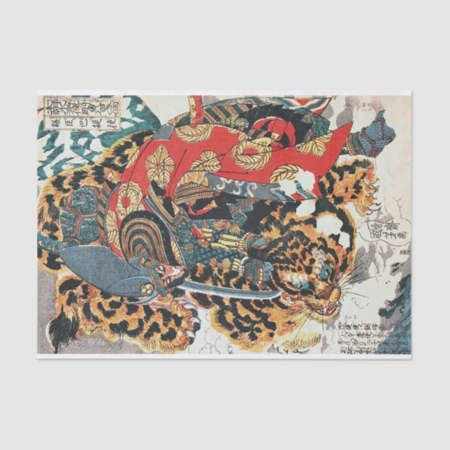 Samurai Fighting a Tiger, Kuniyoshi, Ukiyo-e Tissue Paper (Front)