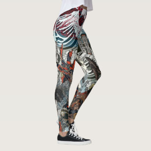 Samurai Fighting Beneath Waves Leggings