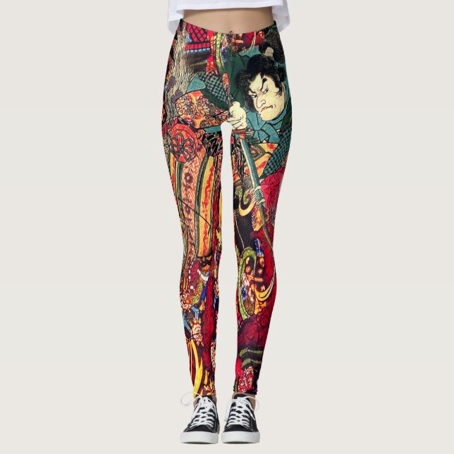 Samurai Fighting Demons Leggings (Front)