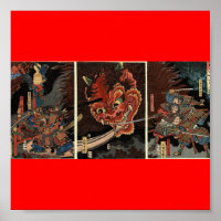 Samurai fighting evil spirit circa 1860