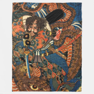 SAMURAI FIGHTING MONSTER FLEECE BLANKET