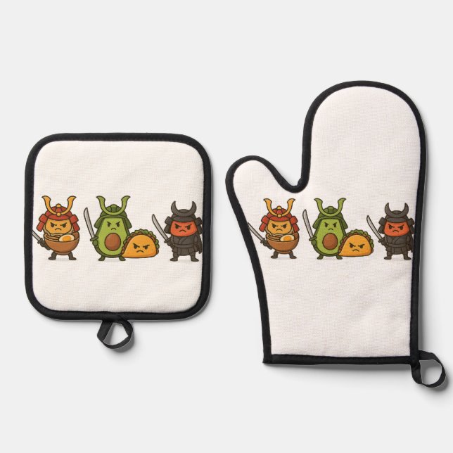 Samurai Food Warriors Oven Mitt & Pot Holder Set (Front)