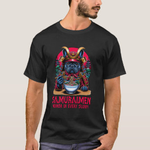 Samurai French Bulldog Eating Ramen Meme Art T-Shirt