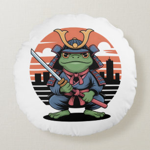 Samurai Frog Round Cushion