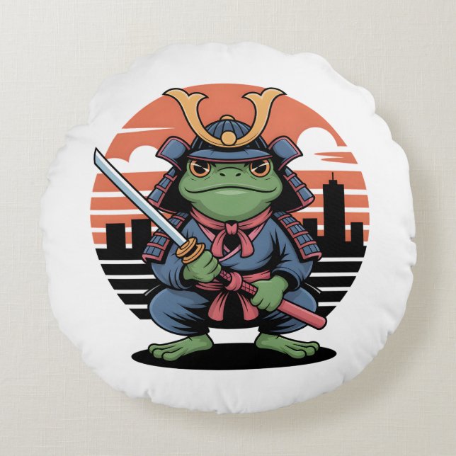 Samurai Frog Round Cushion (Front)