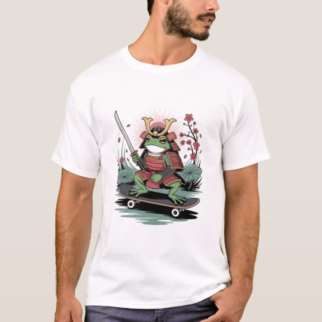  Samurai frog warrior on skateboard Basic T-Shirt (Front)