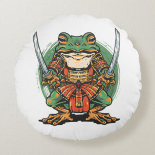 Samurai frog warrior Round Pillow