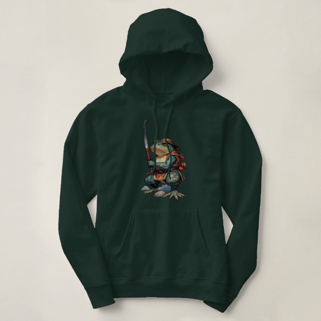Samurai Frog Warrior with Katana Hoodie (Design Front)