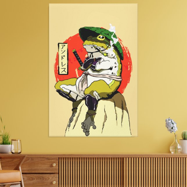 Samurai Frog with Red Sun Aesthetic Canvas Print (Insitu(LivingRoom))
