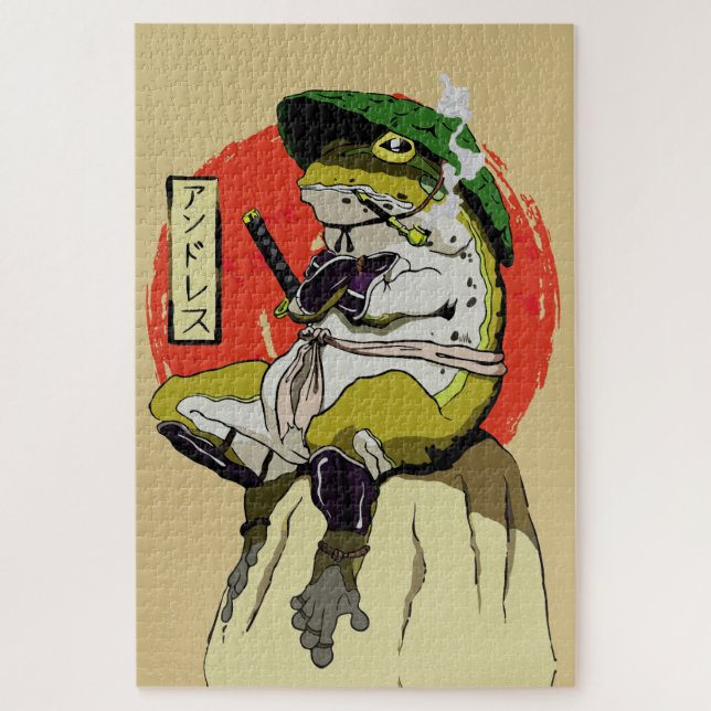 Samurai Frog with Red Sun Aesthetic Jigsaw Puzzle (Vertical)
