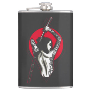Samurai girl illustration   hip flask