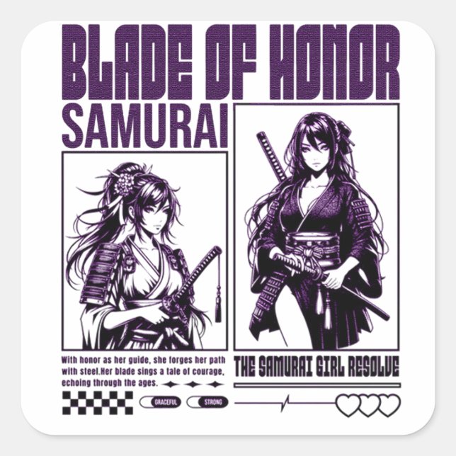 Samurai girl  square sticker (Front)