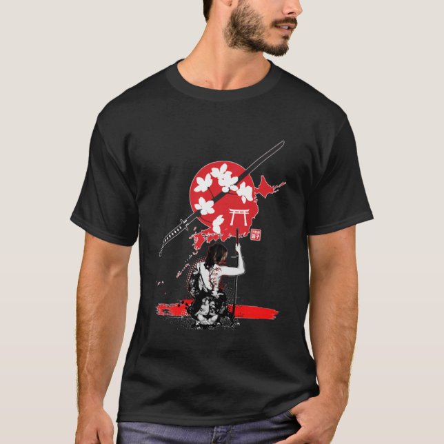 Samurai Girl warrior bushido code Japanese swordsm T-Shirt (Front)