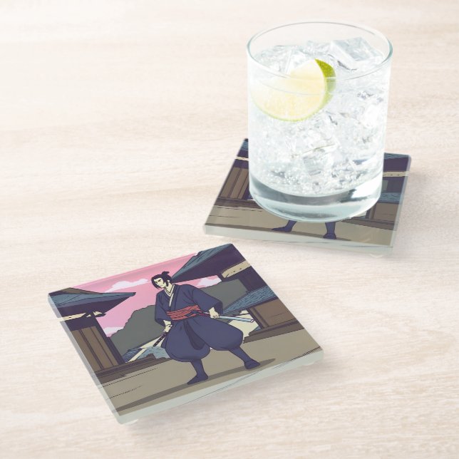 samurai glass coaster (Angled)