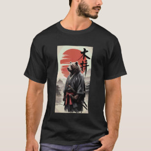 Samurai Grizzly Bear with Red Sun Japanese Ink Art T-Shirt