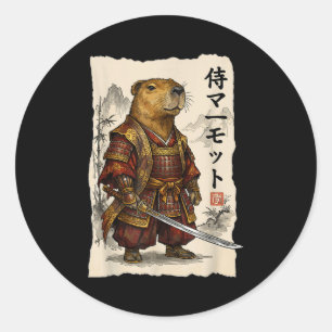 Samurai Groundhog Japanese Art Warrior Animal Love Classic Round Sticker