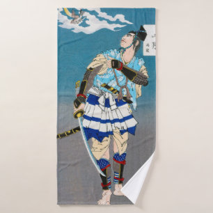 Samurai Holding a Katana, Tsukioka Yoshitoshi Bath Towel